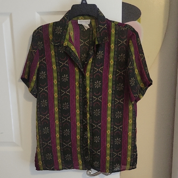 Impressions Tops - impressions Vintage SzMed Multicolor Floral Stripe Button Down Collared Shirt